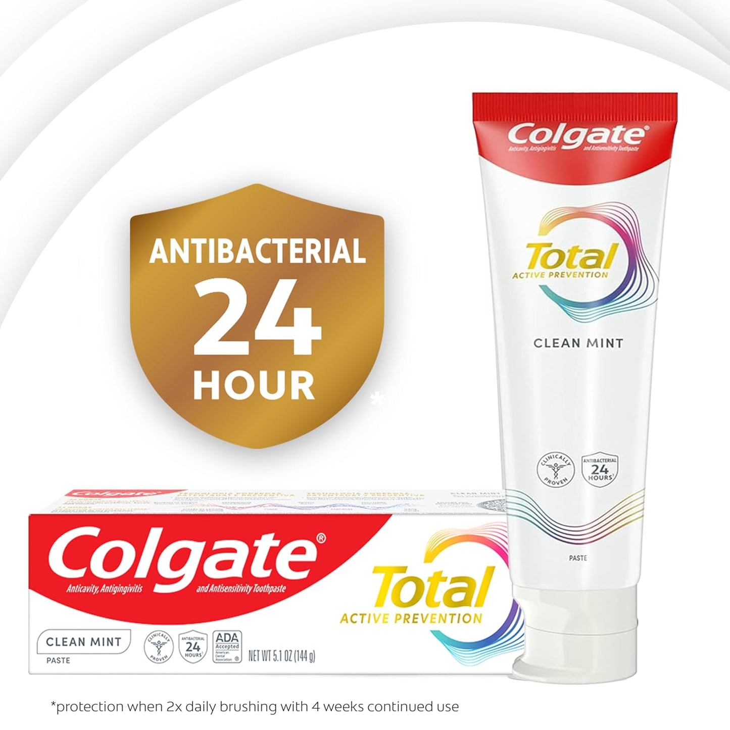 Total Clean Mint Toothpaste, 10 Benefits, No Trade-Offs, Freshens Breath, Whitens Teeth and Provides Sensitivity Relief, Clean Mint Flavor, 4 Pack, 5.1 Oz Tubes