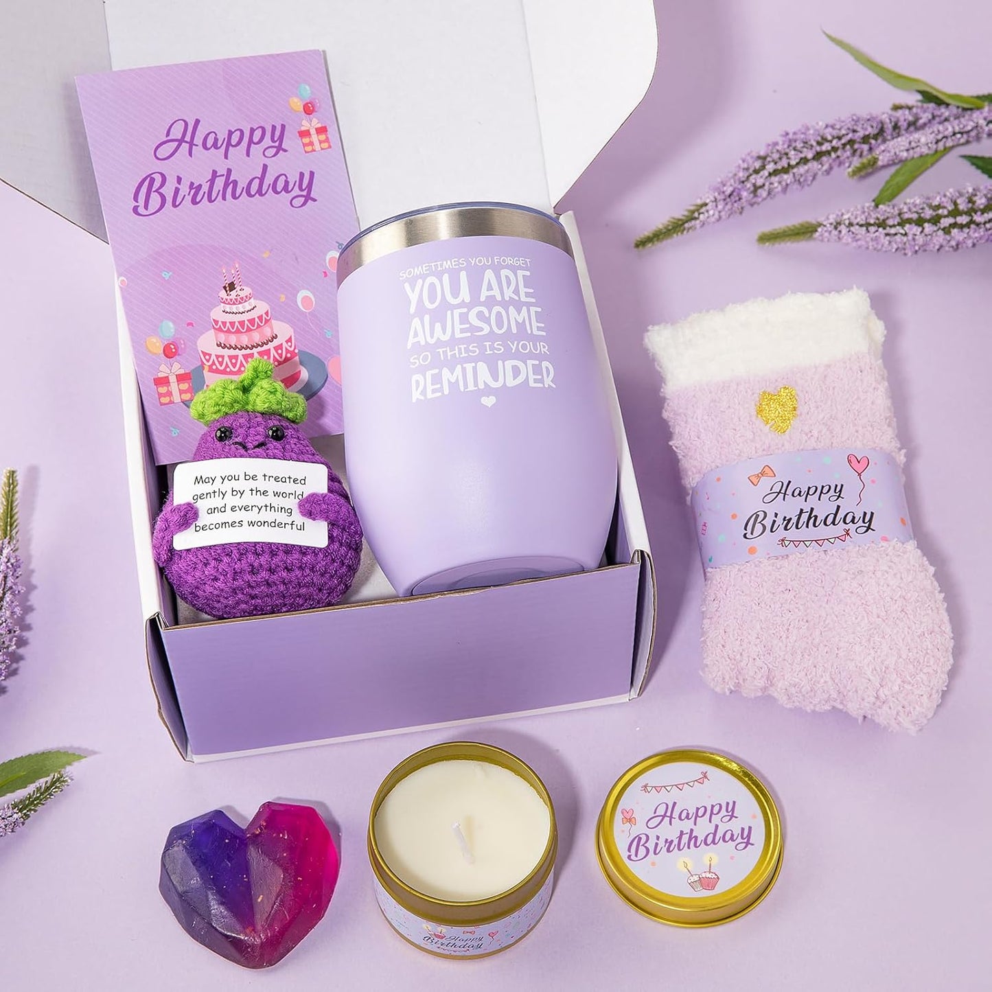 Birthday Gifts for Women,Unique Birthday Presents Friendship Gift Purple Relaxing Self Care Set Ideas for Women Care Package Gifts Basket for Women Mom Sister Best Female Friend Gifts Box