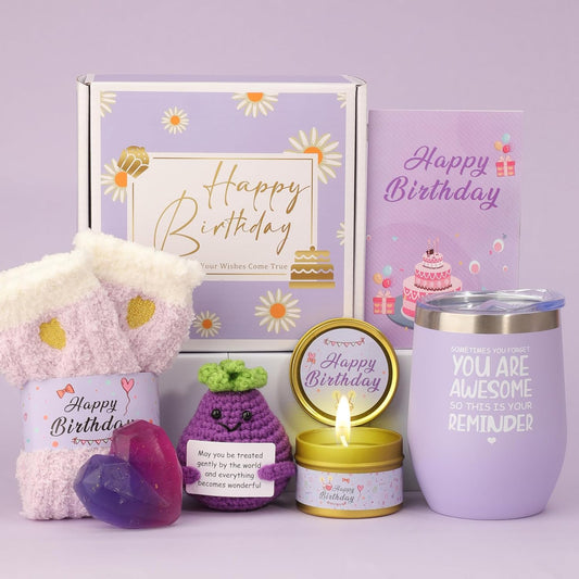 Birthday Gifts for Women,Unique Birthday Presents Friendship Gift Purple Relaxing Self Care Set Ideas for Women Care Package Gifts Basket for Women Mom Sister Best Female Friend Gifts Box