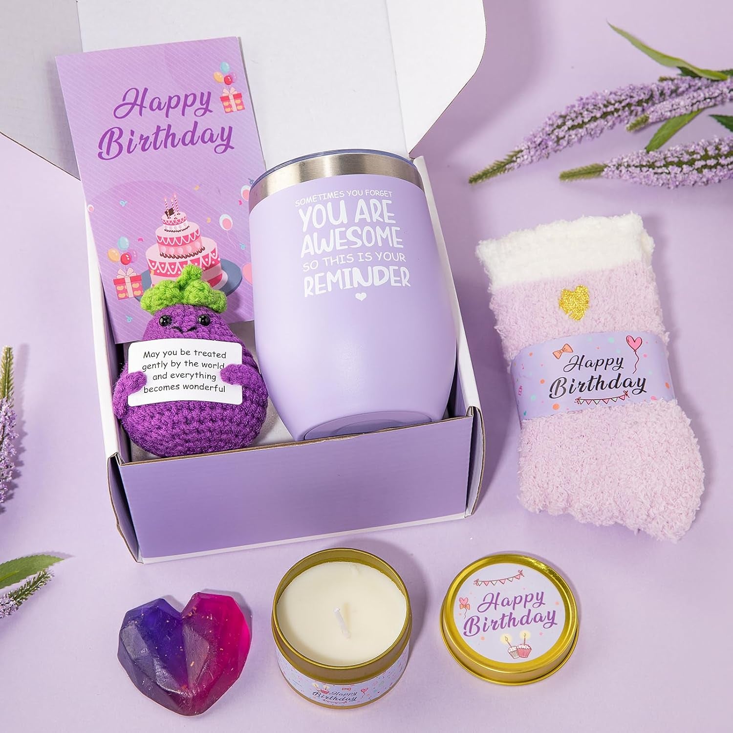 Birthday Gifts for Women,Unique Birthday Presents Friendship Gift Purple Relaxing Self Care Set Ideas for Women Care Package Gifts Basket for Women Mom Sister Best Female Friend Gifts Box